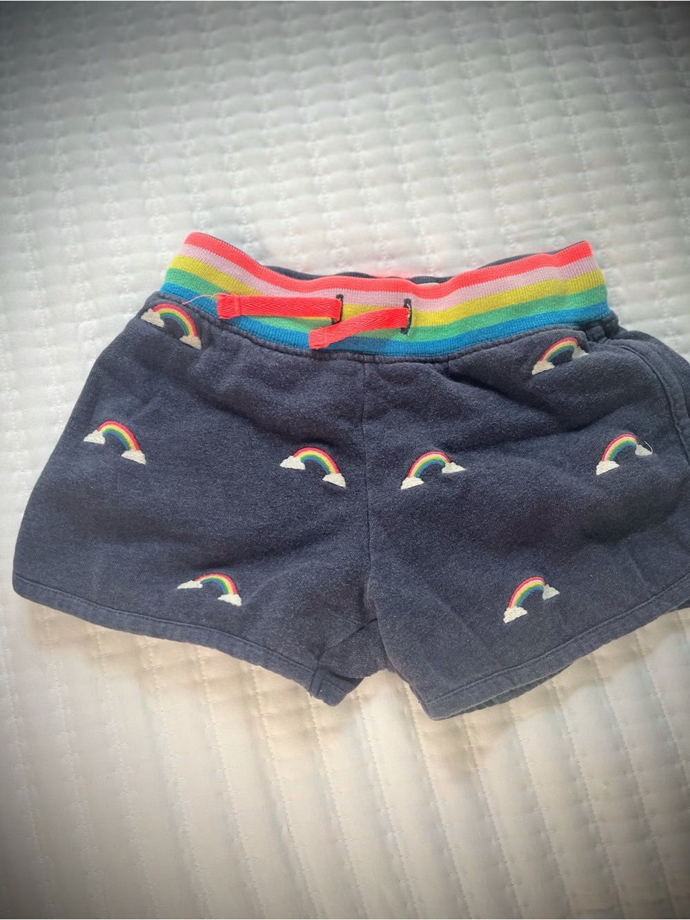 Kids Navy Rainbow Terry Shorts with Rainbow Waistband 5Y